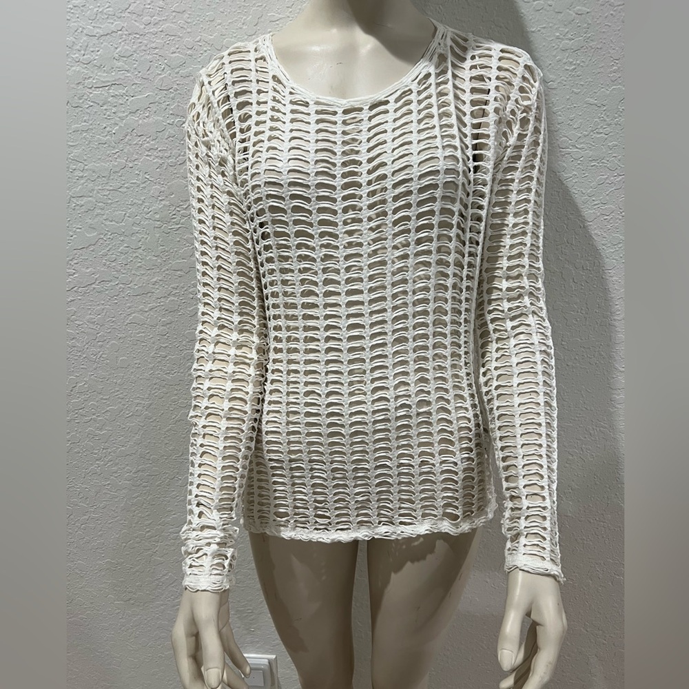 Zara White Open Knit Long Sleeve Top
